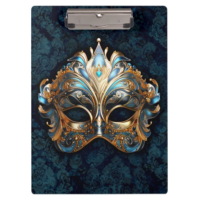 Pranchetas Máscara Intricada Teal e Dourada (Frente)
