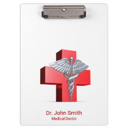 Pranchetas Médico 3D Silver Caduceus Cruz Vermelho