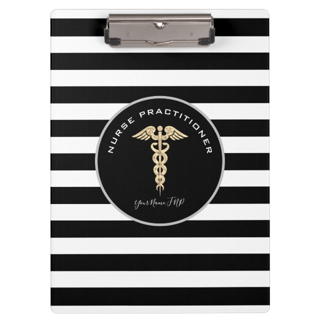 Pranchetas Médico de Enfermeira Monograma Branco Preto-Preto (Frente)