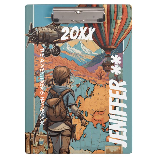 Pranchetas Menina Aventureira, Tema de Viagem Personalizado (Frente)