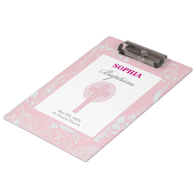 Pranchetas Menina de Renda Rosa Batismo (Inclinado)