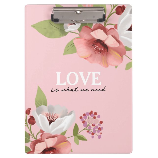 Pranchetas Mensagem de Amor com Flores Rosa Personalizada (Frente)