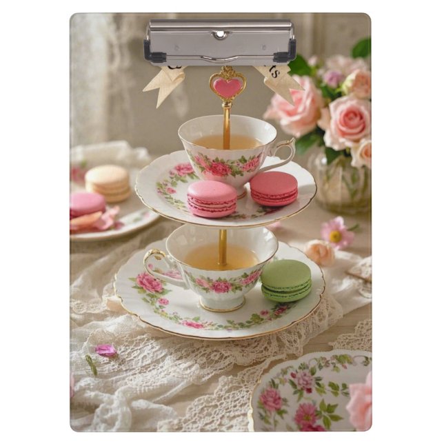 Pranchetas Mesa floral, xícaras de chá, bandejas em camadas r (Frente)