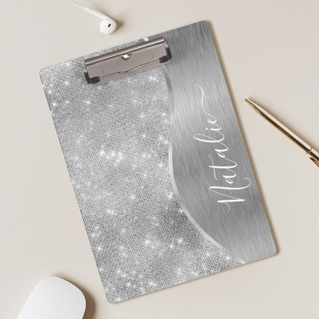 Pranchetas Metálico Personalizado Da Glitter De Prata Glam (Criador carregado)