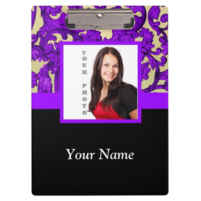 Pranchetas Modelo de foto de damasco floral roxo (Frente)
