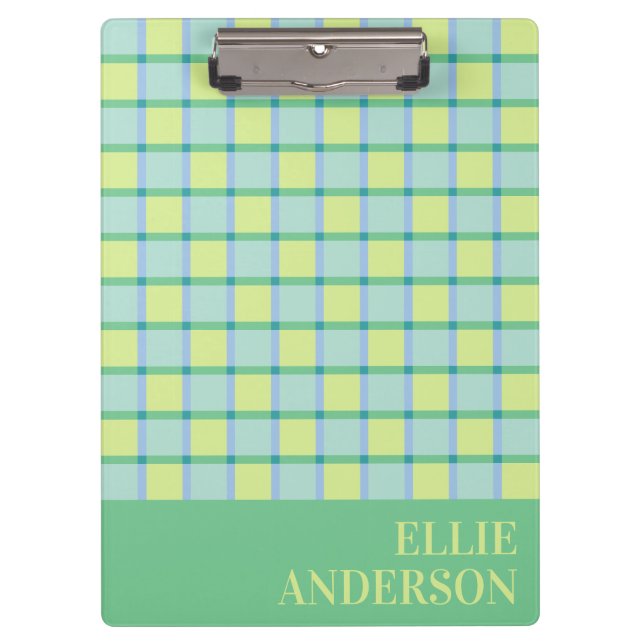 Pranchetas Modern Checker Pastel Blue Green Lime Custom (Frente)