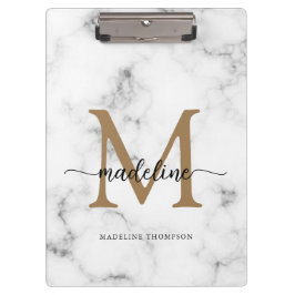 Pranchetas Modern Marble Gold Girly Script Monogram