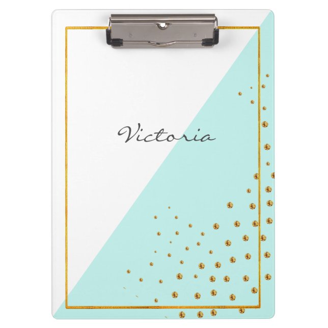 Pranchetas Modern Trendy Dourado Pontos Mint Adicionar Seu No (Frente)