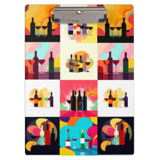 Pranchetas Modern Wine Set Silhouette Collage – Bold Colorful