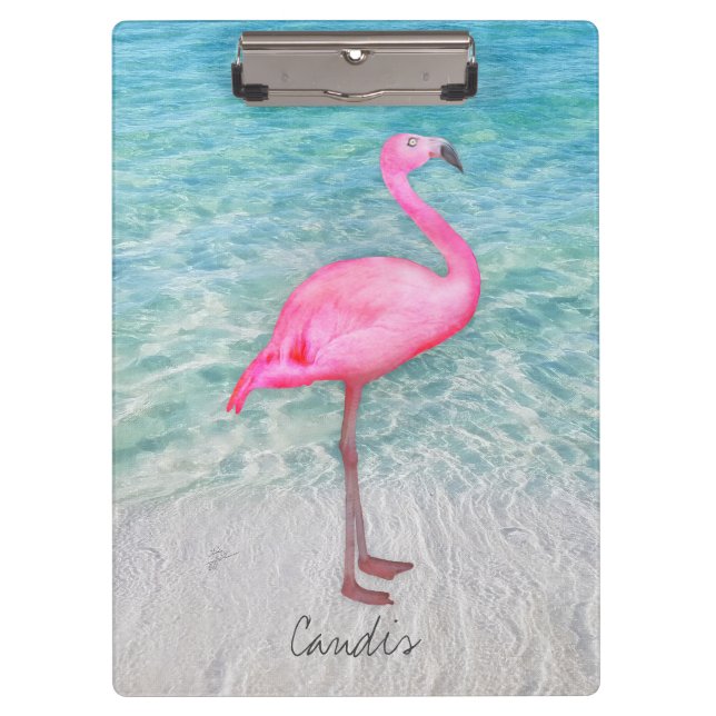 Pranchetas Moderno Tropical Sandy Beach, Flamingo, Rosa Perso (Frente)