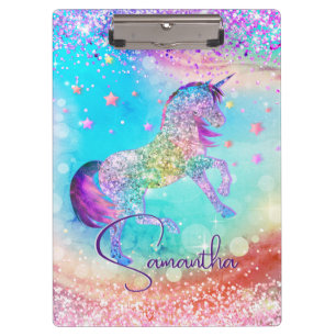 Pranchetas Monograma aqua branco de unicórnio rosa brilhante