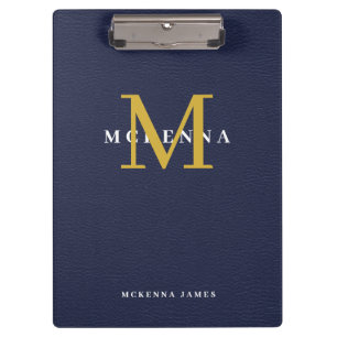 Pranchetas Monograma Azul Marinho em Faux Leather Dourado