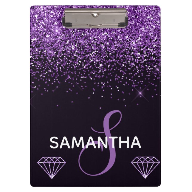 Pranchetas Monograma com Brilho Roxo e Diamantes (Frente)