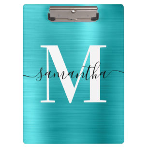 Pranchetas Monograma de Assinatura Turquesa Azul Brilho Foil