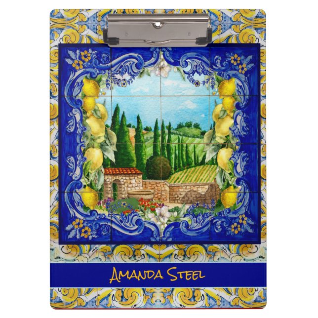 Pranchetas monograma de azulejos de citrinos majolica italian (Frente)
