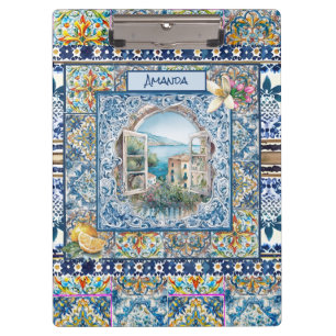 Pranchetas monograma de azulejos florais azuis-italianos de v
