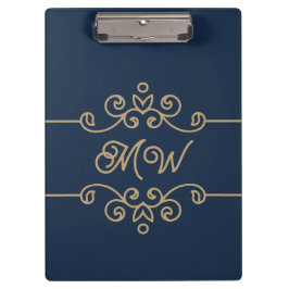 Pranchetas Monograma de Floreio Elegante Azul-Elegante Dourad