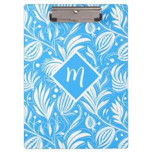 Pranchetas Monograma de Padrão Floral Tropical Azul