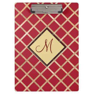 Pranchetas Monograma de Padrão Geométrico Dourado Vermelho