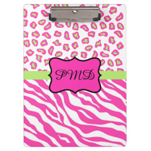 Pranchetas Monograma de Pele-Pau-Leopardo-Zebra Branca Rosa