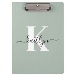 Pranchetas Monograma de Script Verde do Moderno Sage