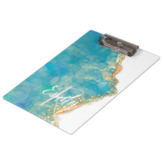 Pranchetas Monograma do Nome do Abstrato de Marble do Teal &