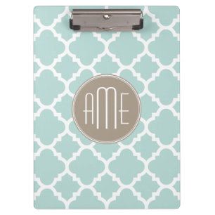 Pranchetas Monograma do padrão de quatrefoil Pastel Mint e T