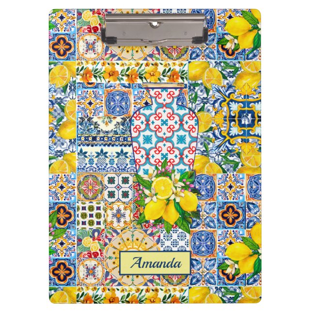 Pranchetas Monograma dos azulejos de laranja do Mediterrâneo  (Frente)