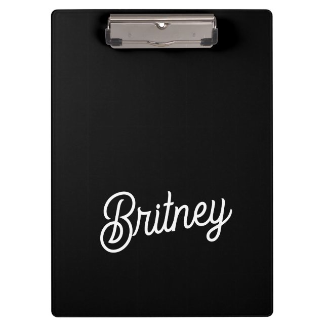 Pranchetas Monograma e Nome Personalizados de Branco Preto Mo (Frente)