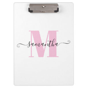 Pranchetas Monograma feminino em rosa claro e branco com boli