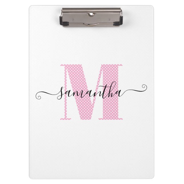 Pranchetas Monograma feminino em rosa claro e branco com boli (Frente)