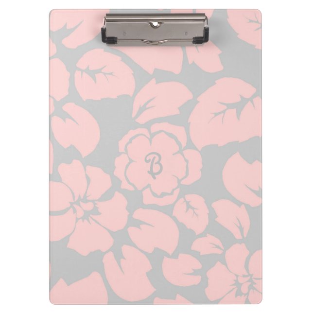 Pranchetas Monograma Floral Rosa Pastel e Cinza (Frente)