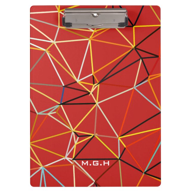 Pranchetas Monograma Geométrico Abstrato Vermelho Dinâmico (Frente)