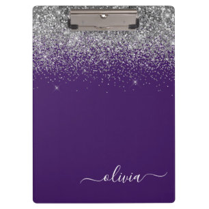 Pranchetas Monograma Glam Glitter Rosa Prateado 