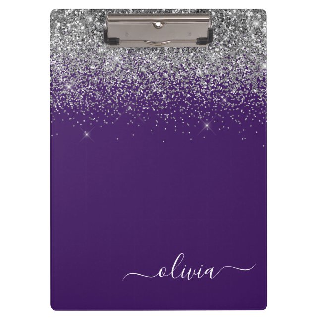 Pranchetas Monograma Glam Glitter Rosa Prateado  (Frente)
