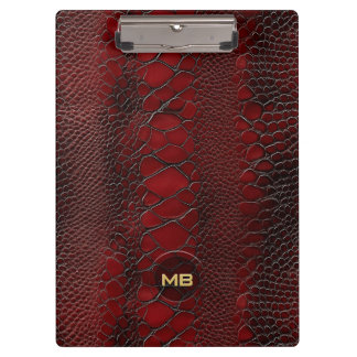 Pranchetas Monograma Gravado em Couro de Cobra Vermelho
