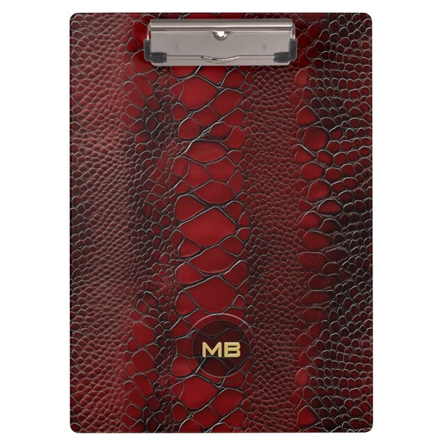 Pranchetas Monograma Gravado em Couro de Cobra Vermelho (Frente)