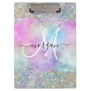 Pranchetas Monograma Holográfico Glitter Arco-Íris Pastel