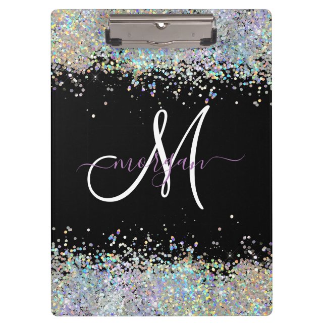 Pranchetas Monograma Holográfico Glitter Arco-Íris Pastel (Frente)