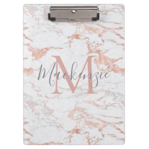 Pranchetas Monograma Moderno de Folha Rosa de Mármore Chic Go