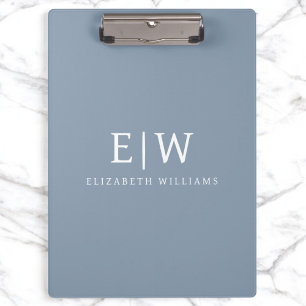 Pranchetas Monograma Moderno Minimalista Dusty Blue Elegante