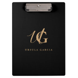 Pranchetas Monograma Moderno Preto e Dourado Script  