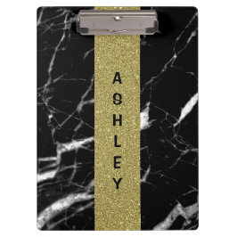 Pranchetas Monograma Nome personalizado mármore preto e ouro