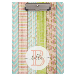 Pranchetas Monograma Nome Shabby Rosas em algodão de madeira