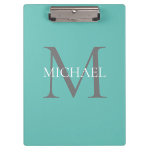 Pranchetas Monograma Personalizado e Nome Leve Teal