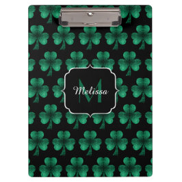 Pranchetas Monograma preto de Shamrock Verde Sparkle Emerald