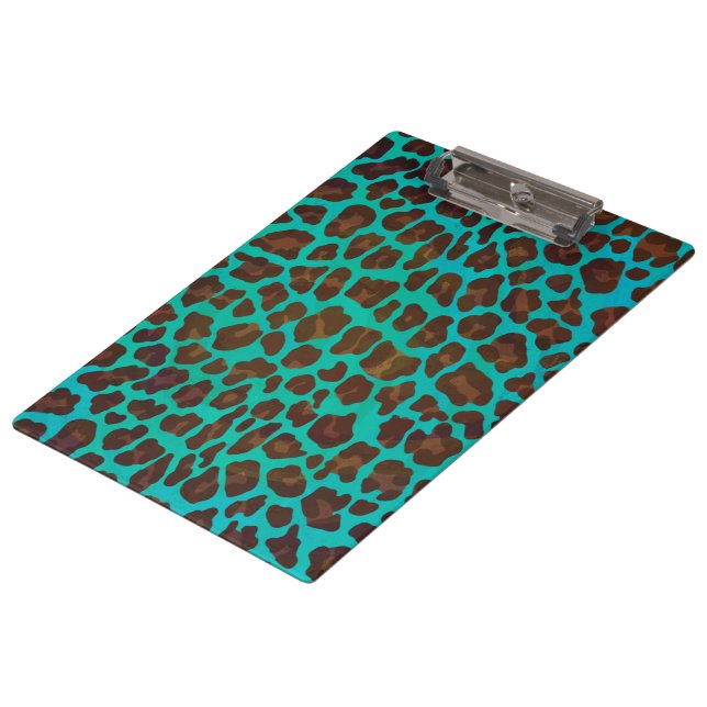 Pranchetas Monograma Teal e Brown Leopardo (Inclinado)