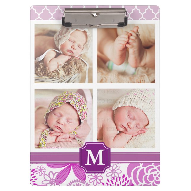 Pranchetas Monogrammed floral de Chevron do Lilac roxo fúcsia (Frente)