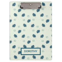 Monstera tropical deixa monograma em azul