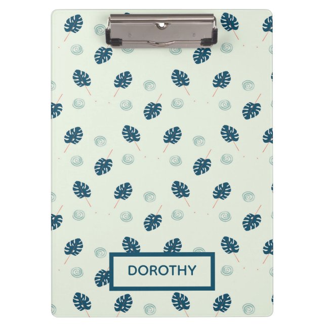 Pranchetas Monstera tropical deixa monograma em azul (Frente)